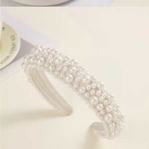 Elegant Pearl-Embellished White Headband